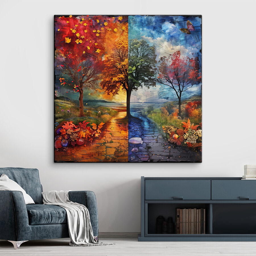 Peinture d'un arbre et d'un chemin