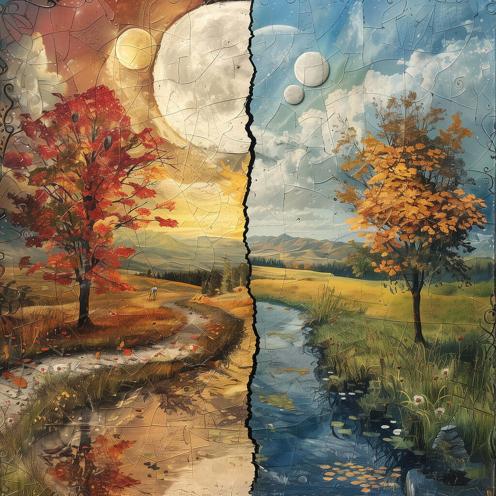 Puzzle of a landscape with trees and a river Puzzle of a landscape with trees and a river