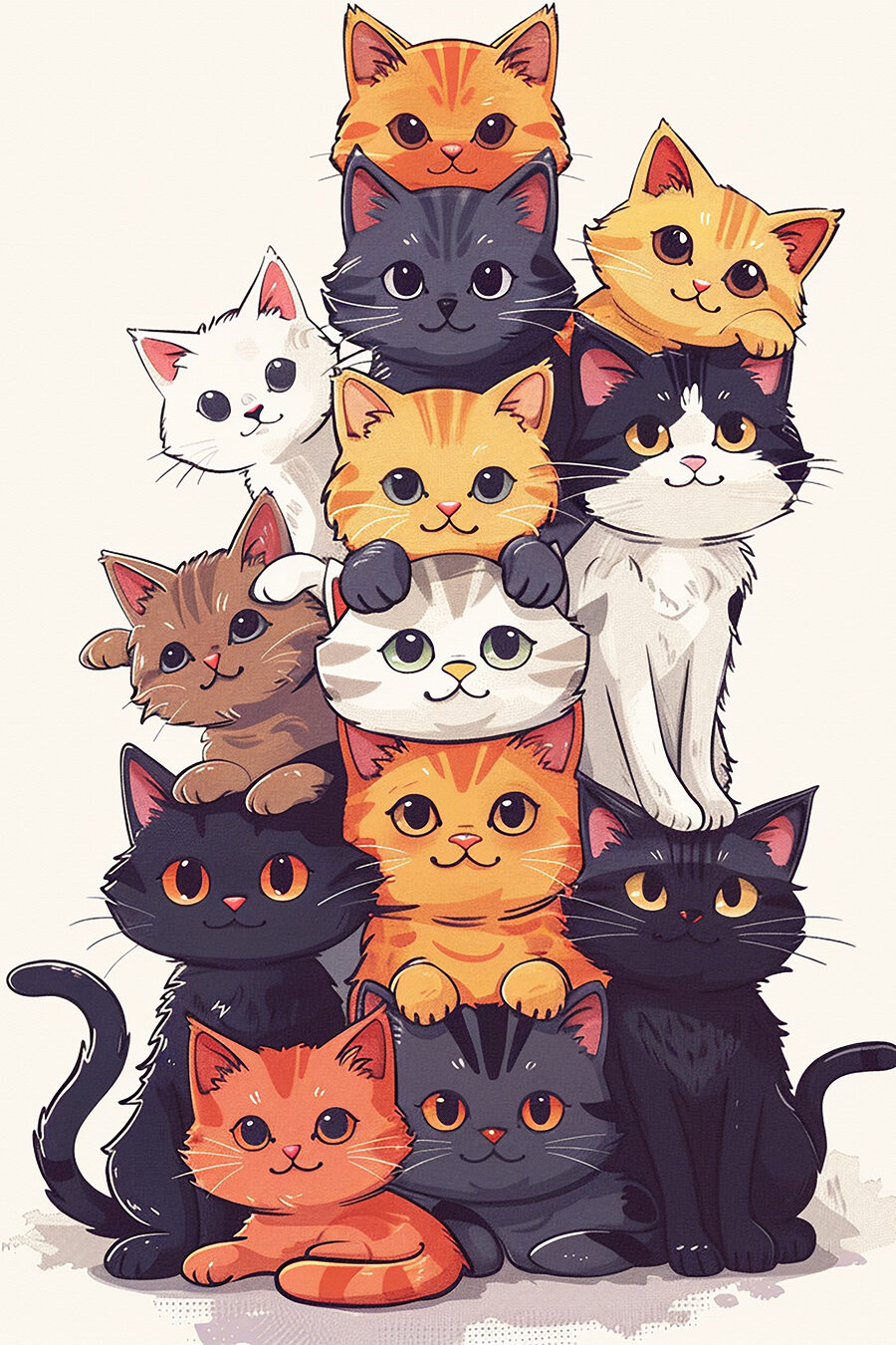 Groupe de chats empilés