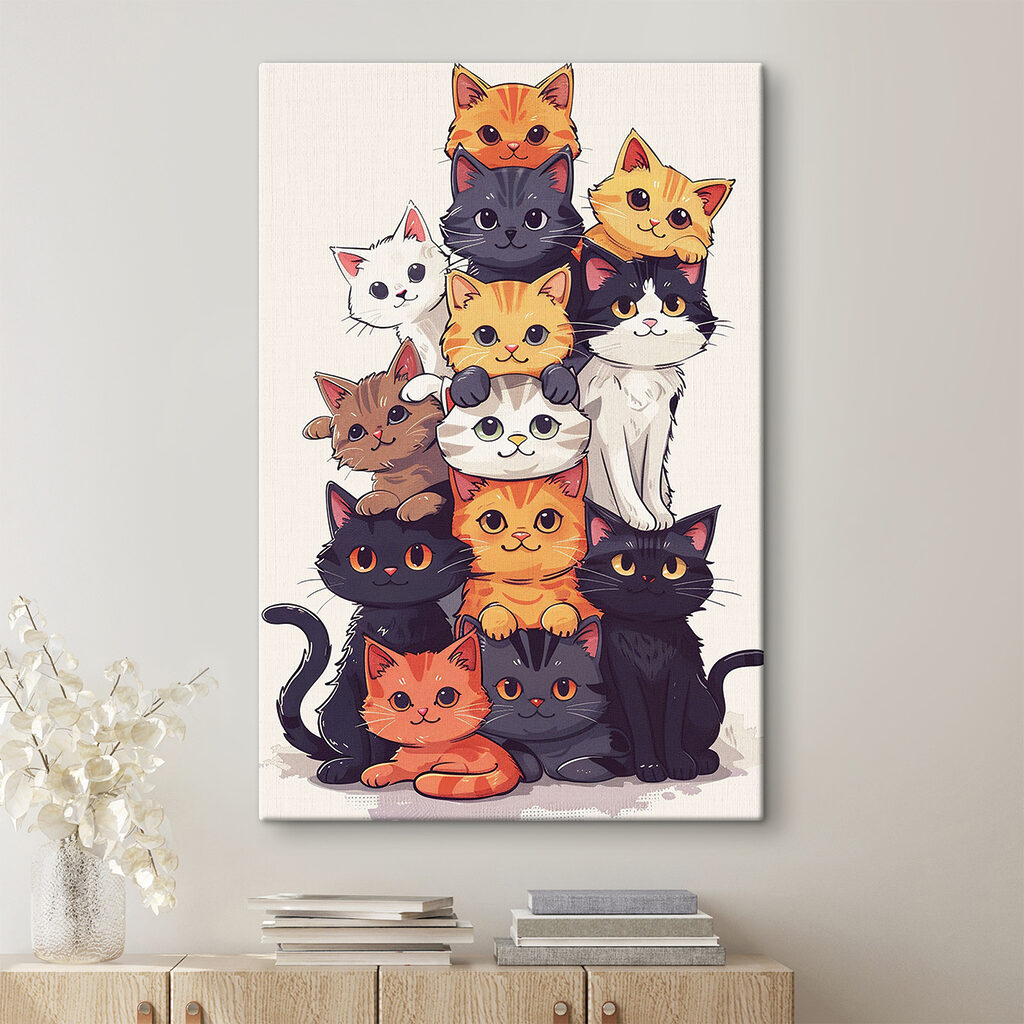 Group of cats stacked together