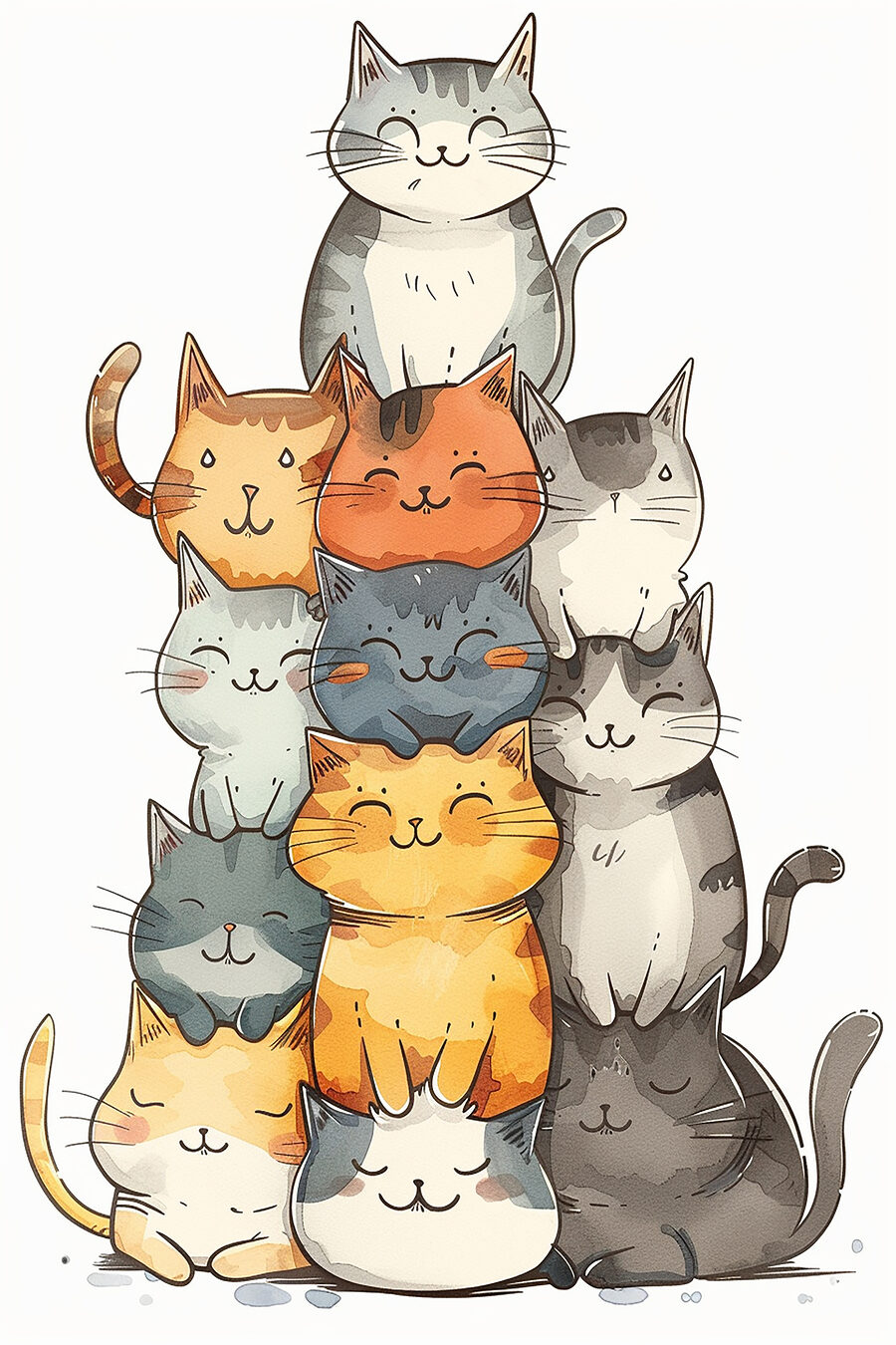 Groupe de chats empilés