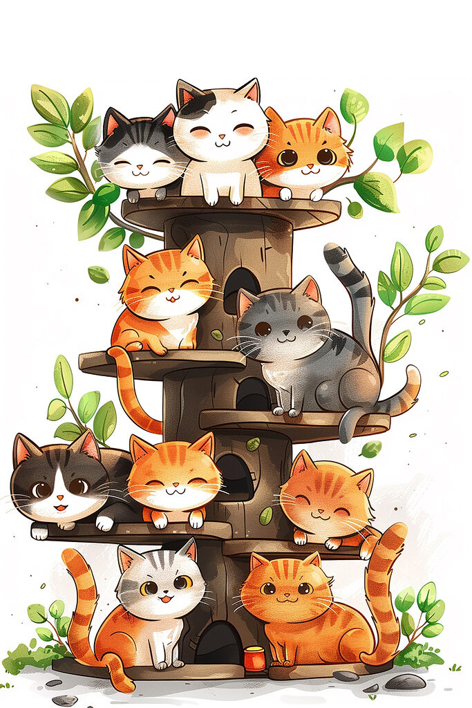 Group of cats on a tree Group of cats on a tree