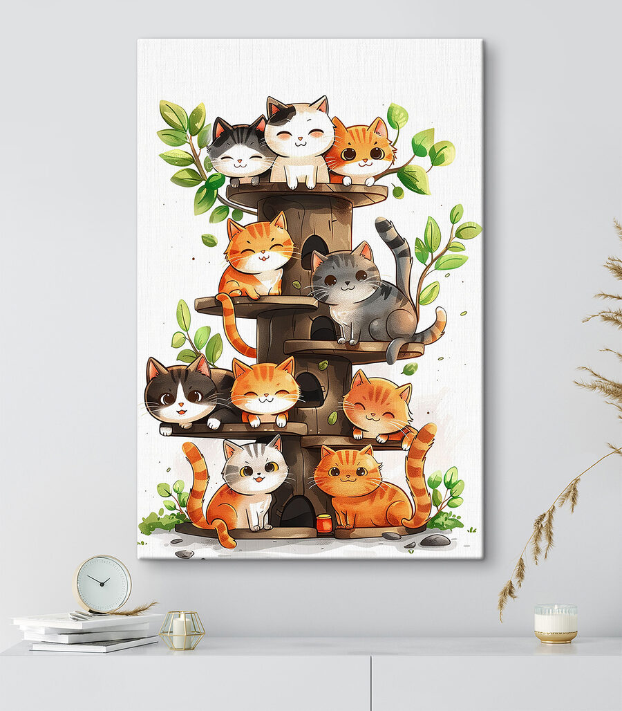 Groupe de chats sur un arbre