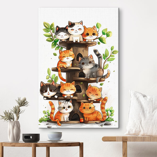 Groupe de chats sur un arbre Groupe de chats sur un arbre