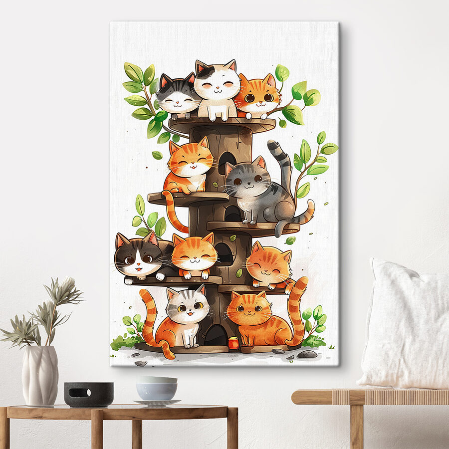 Groupe de chats sur un arbre