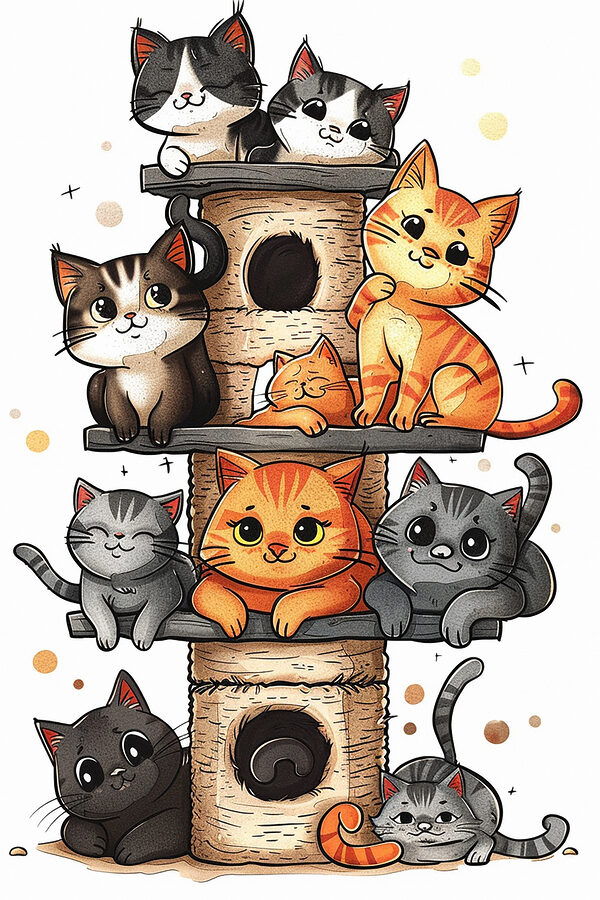 Groupe de chats sur une tour Groupe de chats sur une tour