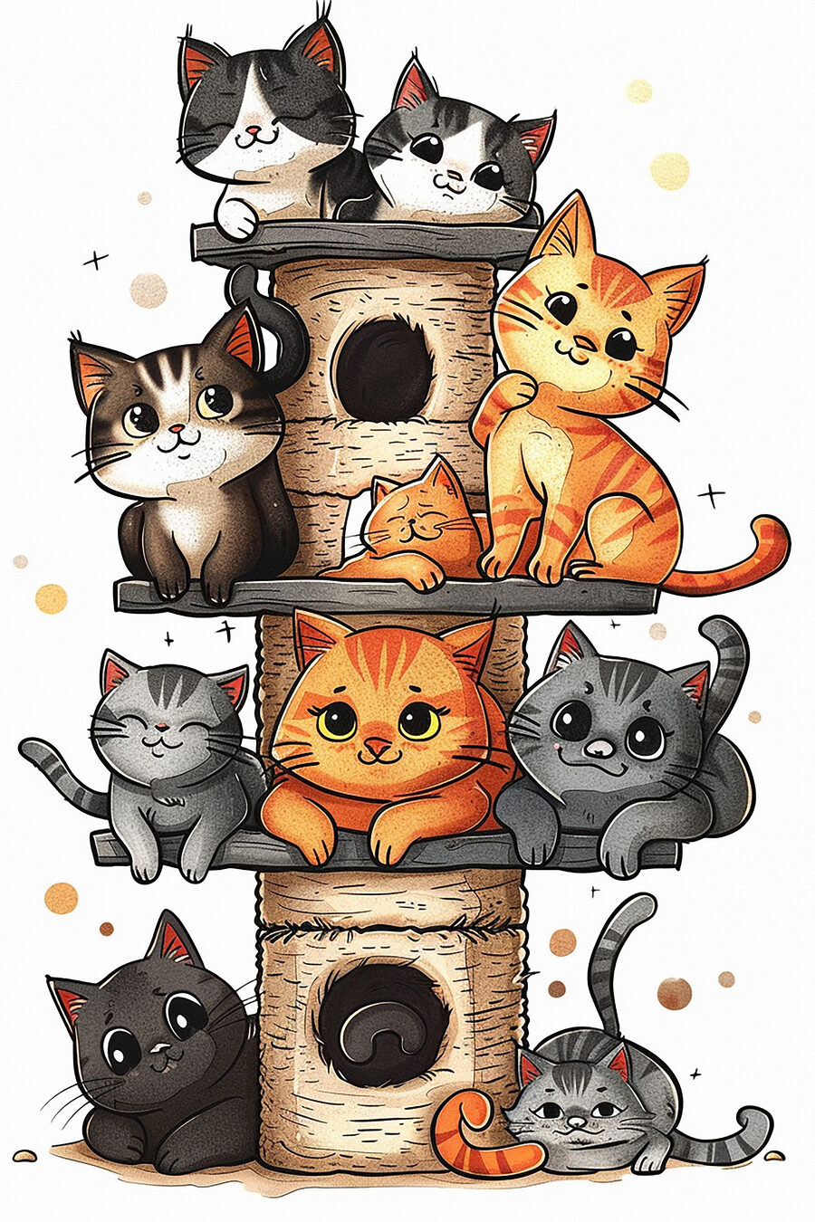 Groupe de chats sur une tour
