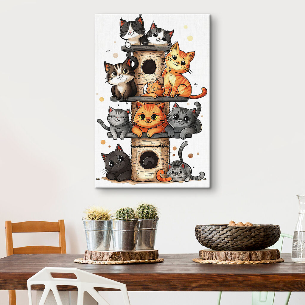 Group of cats on a tower