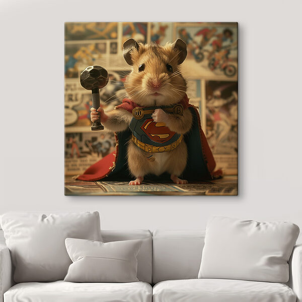 Hamster portant une cape et tenant un marteau Hamster portant une cape et tenant un marteau