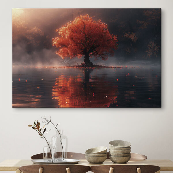 Arbre avec des feuilles d'oranger dans un lac Arbre avec des feuilles d'oranger dans un lac