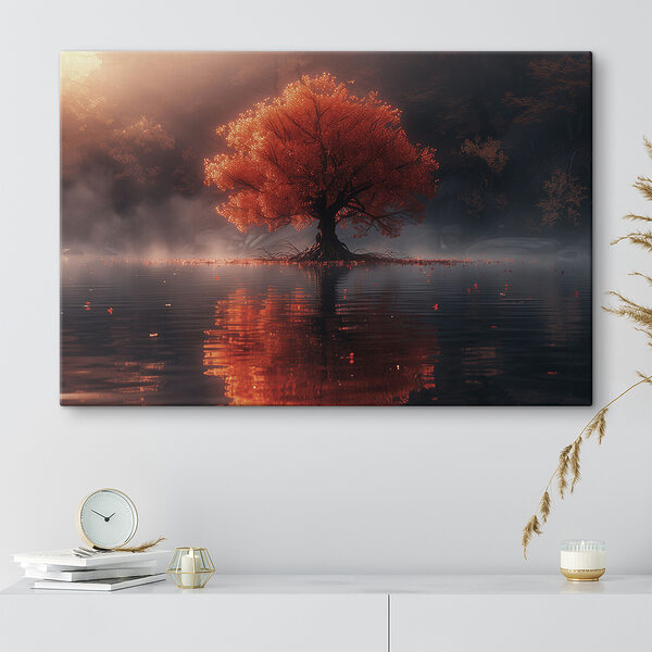 Arbre avec des feuilles d'oranger dans un lac Arbre avec des feuilles d'oranger dans un lac