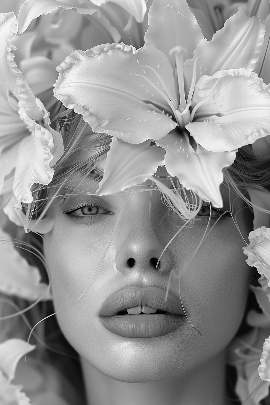 Femme avec des fleurs sur la tête
