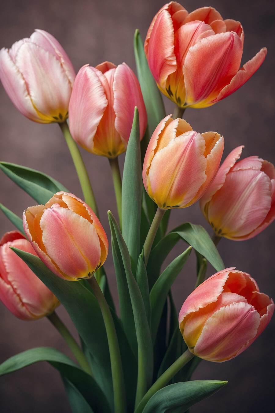 Groupe de tulipes roses et jaunes