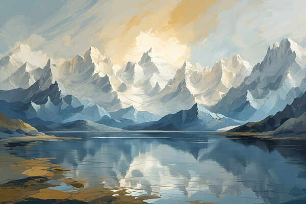 Lac avec montagnes et nuages Lac avec montagnes et nuages