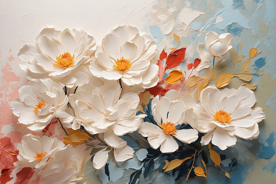 Tableaux Groupe de fleurs blanches avec centre jaune – Image 10