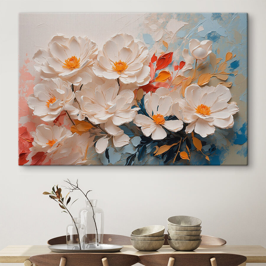 Tableaux Groupe de fleurs blanches avec centre jaune