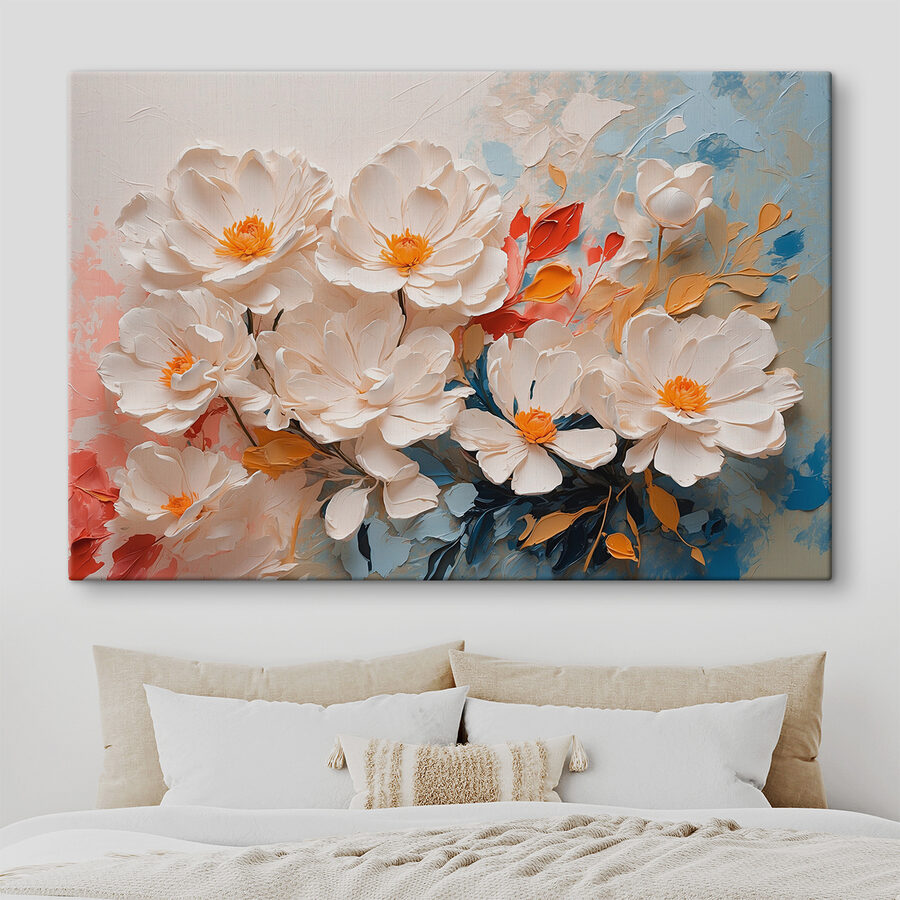 Tableaux Groupe de fleurs blanches avec centre jaune – Image 2