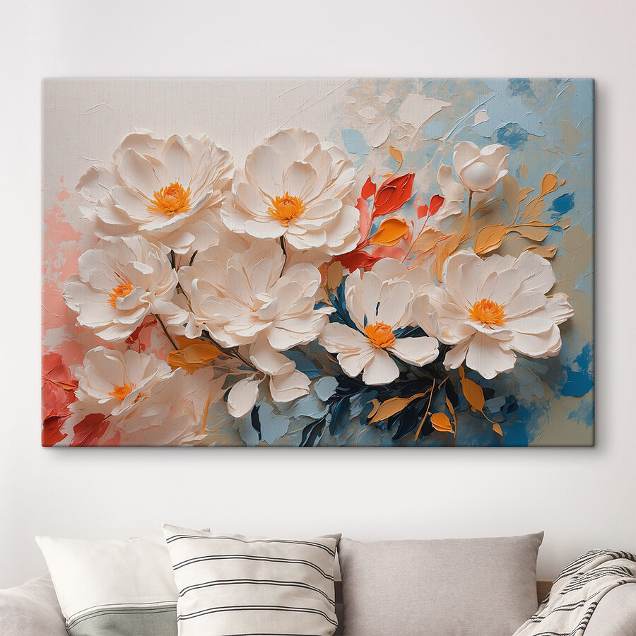 Tableaux Groupe de fleurs blanches avec centre jaune – Image 3