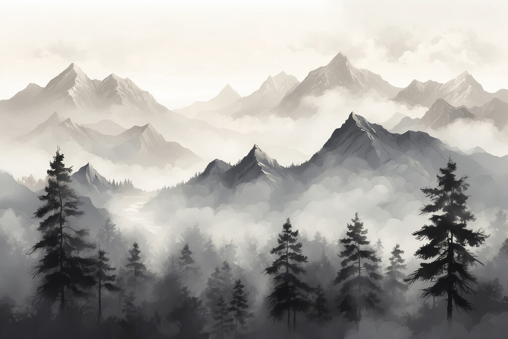 Landscape of mountains and trees