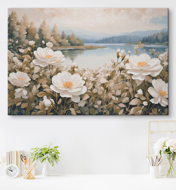Peinture de fleurs au bord d'un lac Peinture de fleurs au bord d'un lac