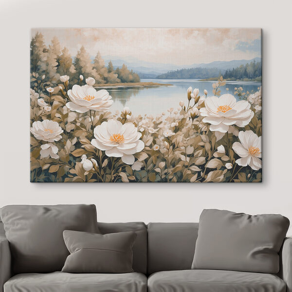 Peinture de fleurs au bord d'un lac Peinture de fleurs au bord d'un lac