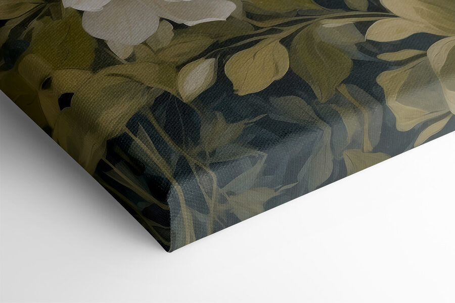 Peinture de fleurs au bord d'un lac