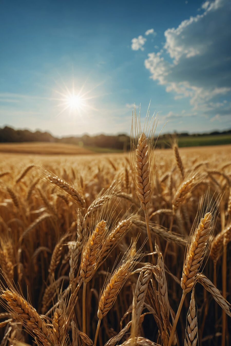 Champ de blé avec le soleil en arrière-plan