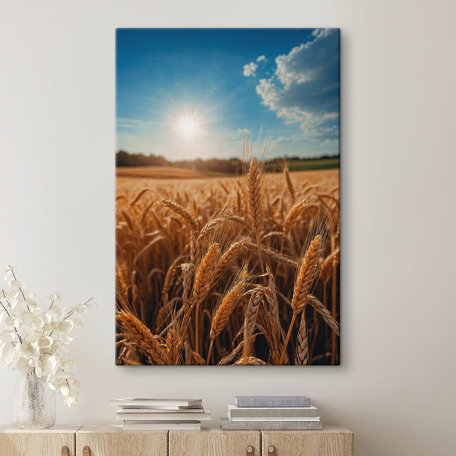 Champ de blé avec le soleil en arrière-plan