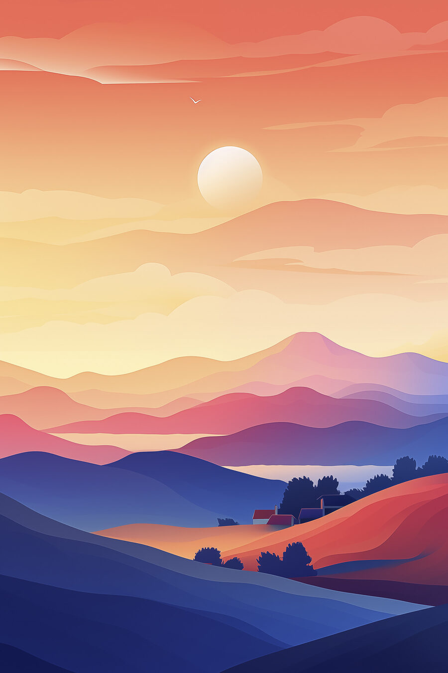 Paysage de montagnes et maison