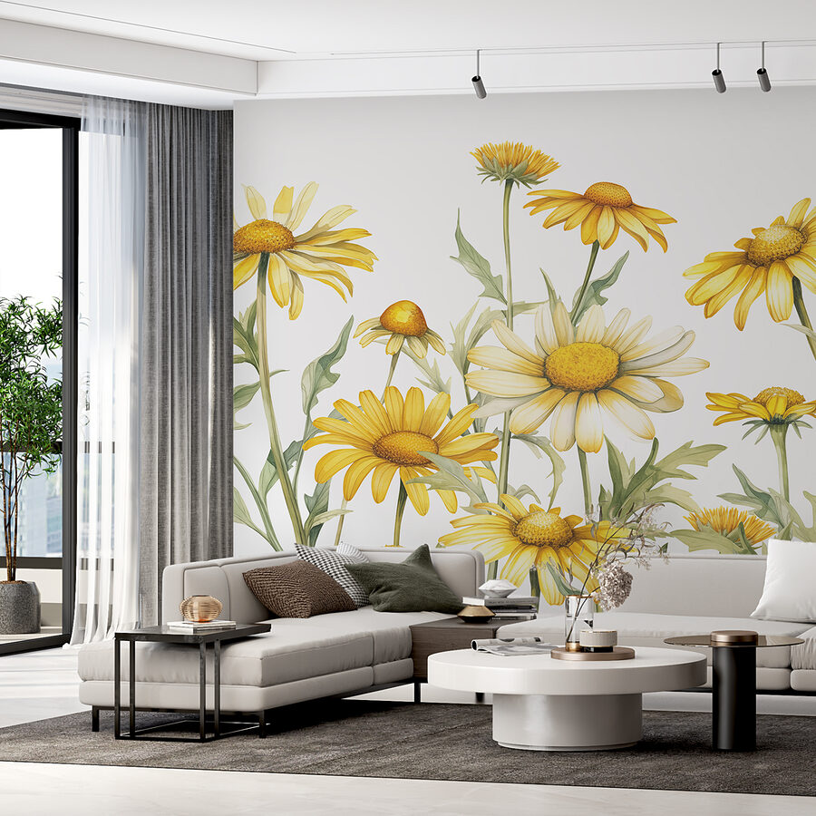 Papier peint Groupe de fleurs jaunes