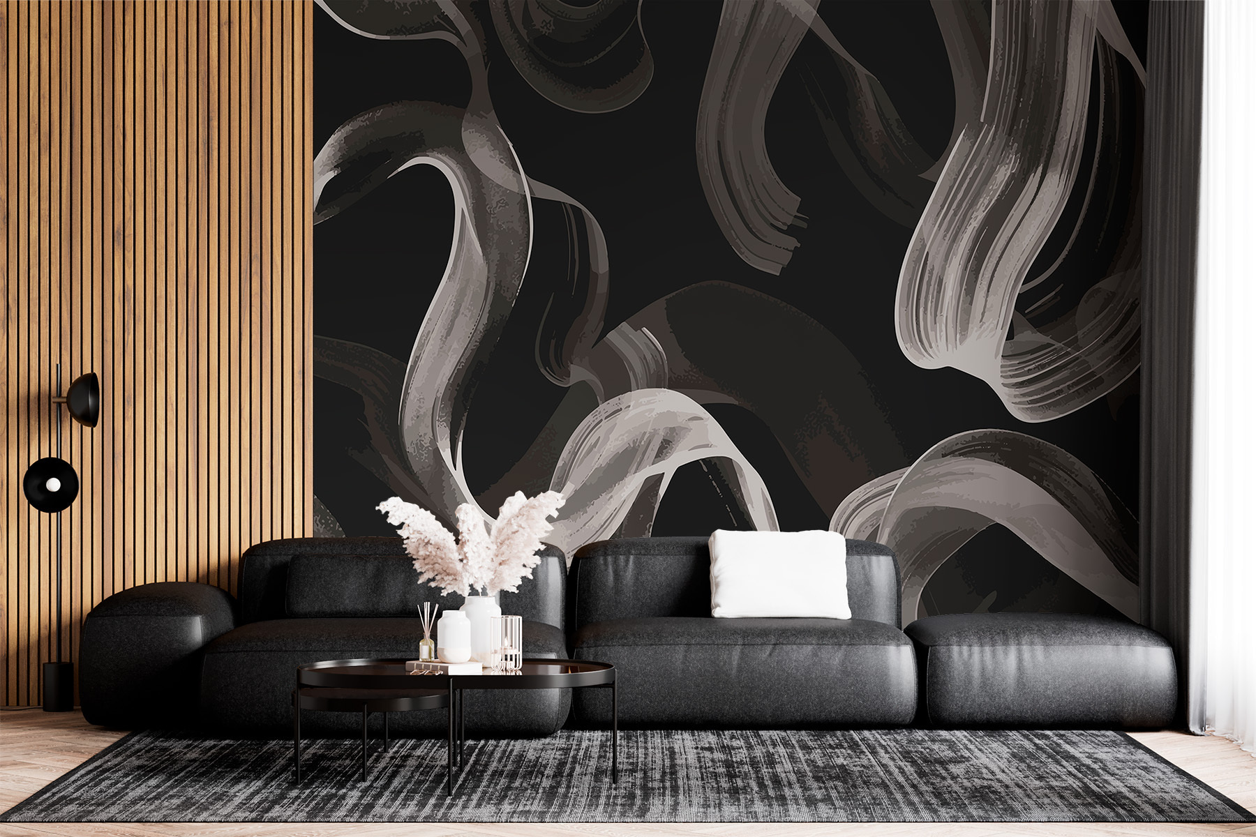 Papier peint Fond noir et blanc avec fumée blanche : w01286 - Tapeko.fr