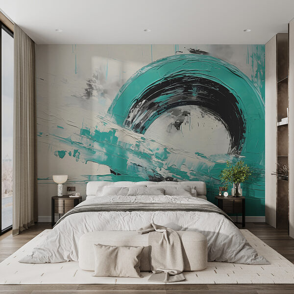 Peinture d'un cercle avec de la peinture noire et blanche Peinture d'un cercle avec de la peinture noire et blanche