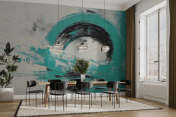 Peinture d'un cercle avec de la peinture noire et blanche Peinture d'un cercle avec de la peinture noire et blanche