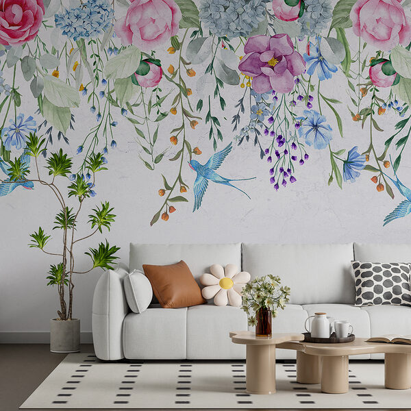 Bordure florale avec fleurs et oiseaux Bordure florale avec fleurs et oiseaux