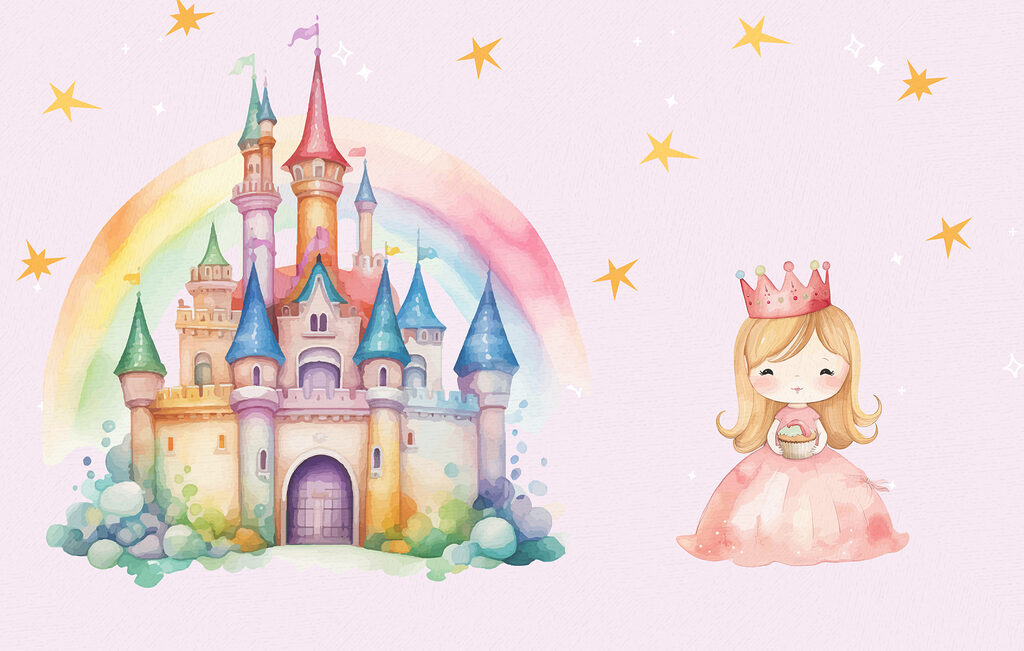 Dessin animé d'une princesse et d'un château Dessin animé d'une princesse et d'un château