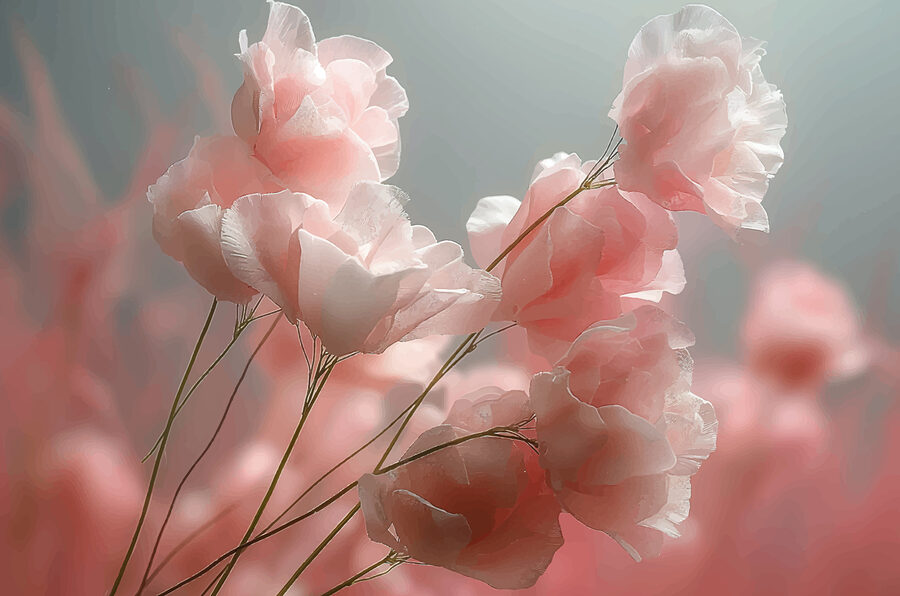 Groupe de fleurs roses
