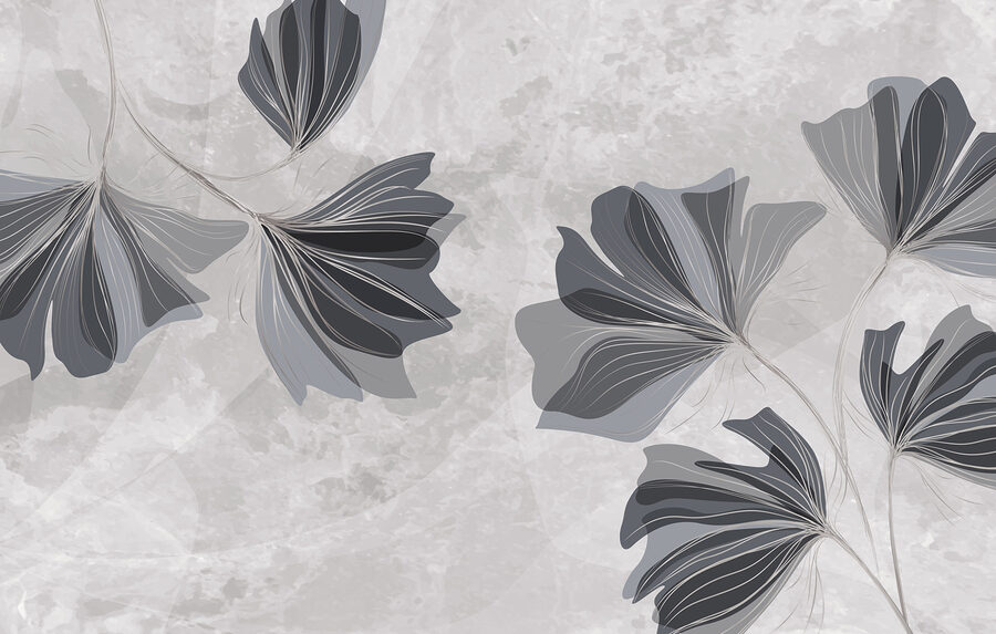 Motif floral gris et blanc