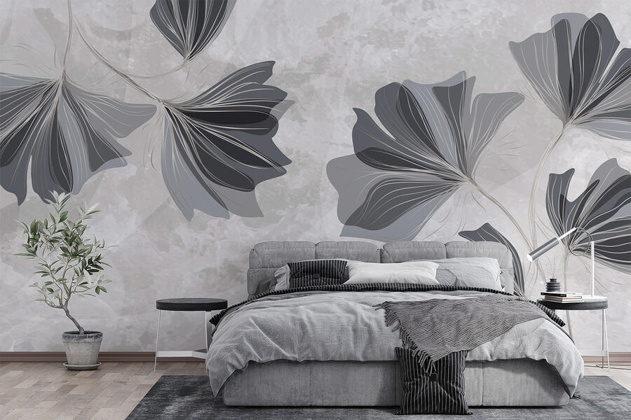 Motif floral gris et blanc
