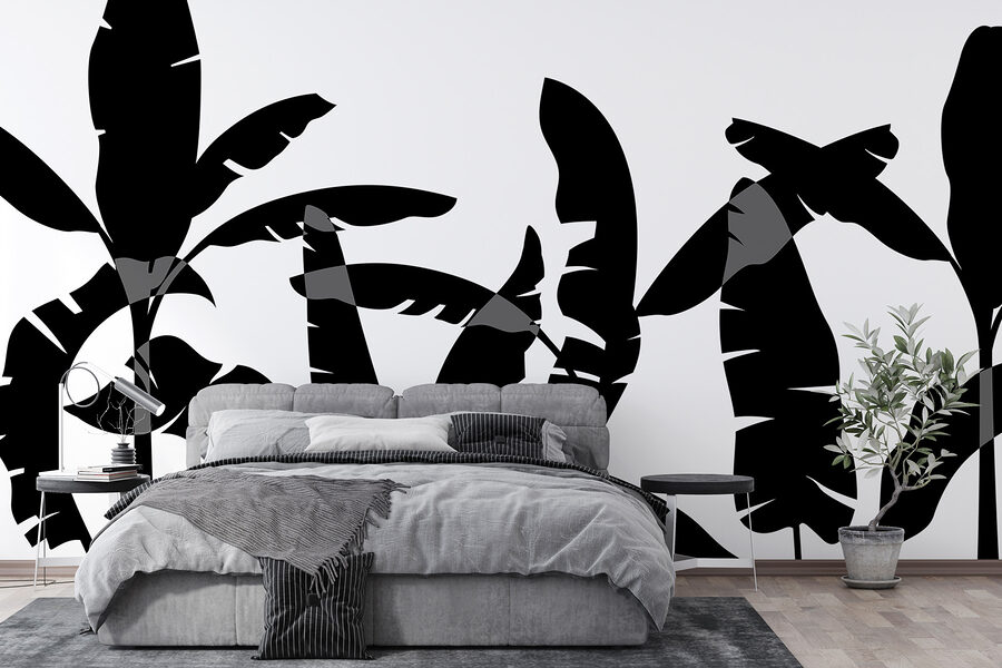 Silhouette noire d'une feuille de bananier Silhouette noire d'une feuille de bananier