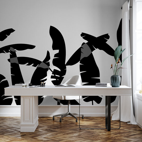 Silhouette noire d'une feuille de bananier Silhouette noire d'une feuille de bananier