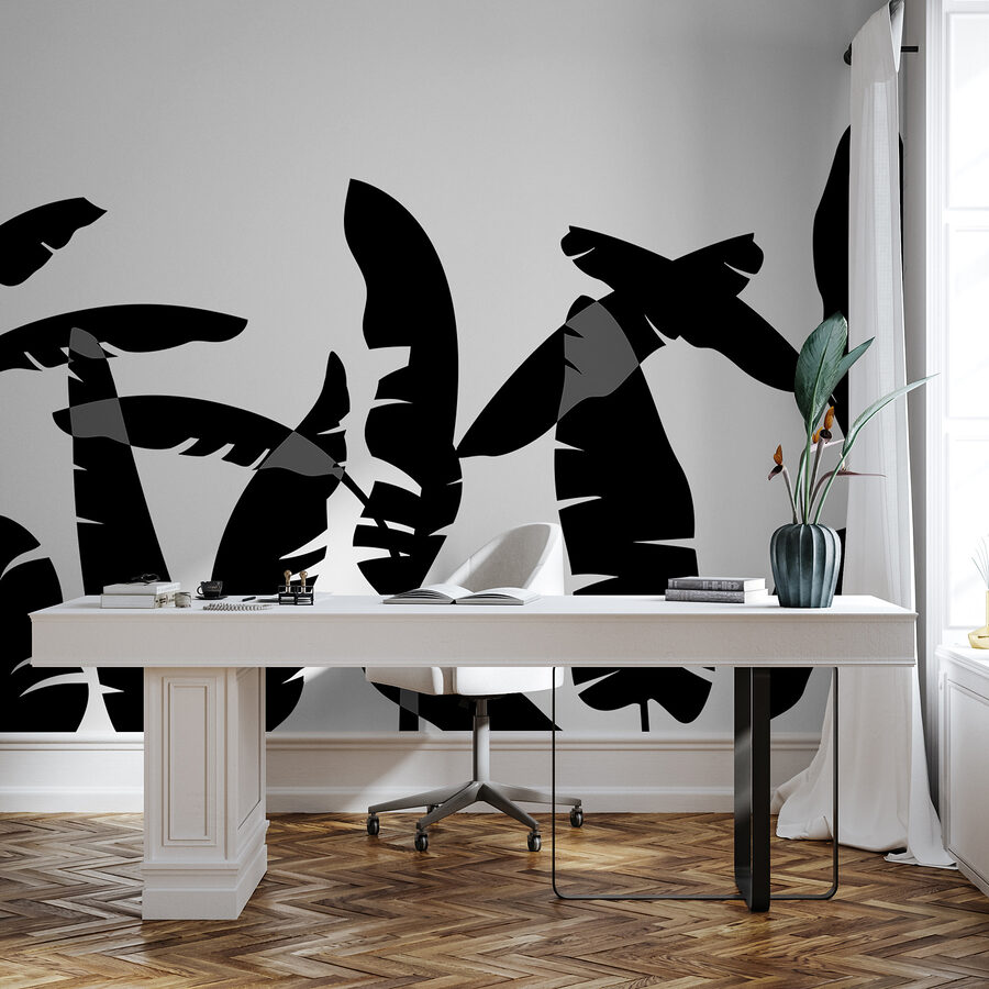 Silhouette noire d'une feuille de bananier Silhouette noire d'une feuille de bananier