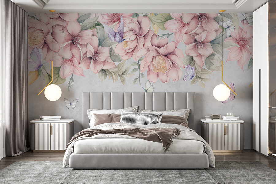 Gros plan sur des fleurs et des papillons