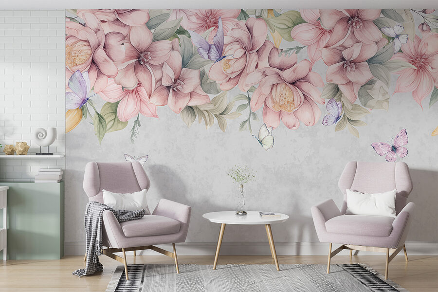 Gros plan sur des fleurs et des papillons