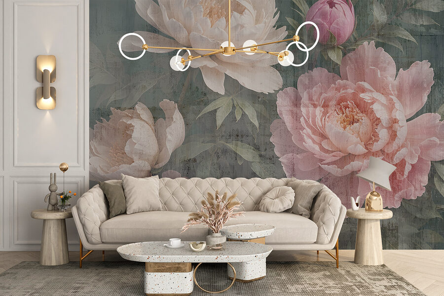 Groupe de fleurs sur fond gris