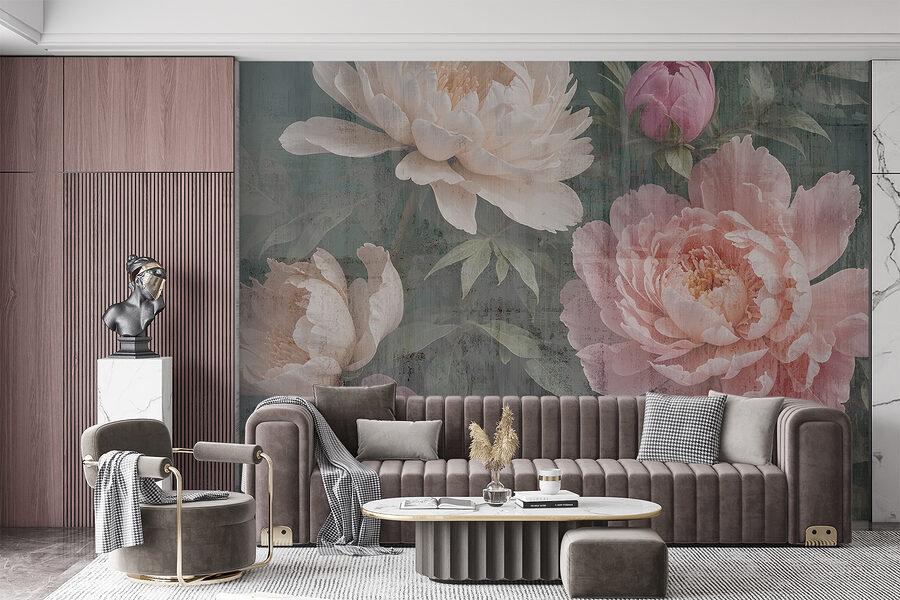 Groupe de fleurs sur fond gris