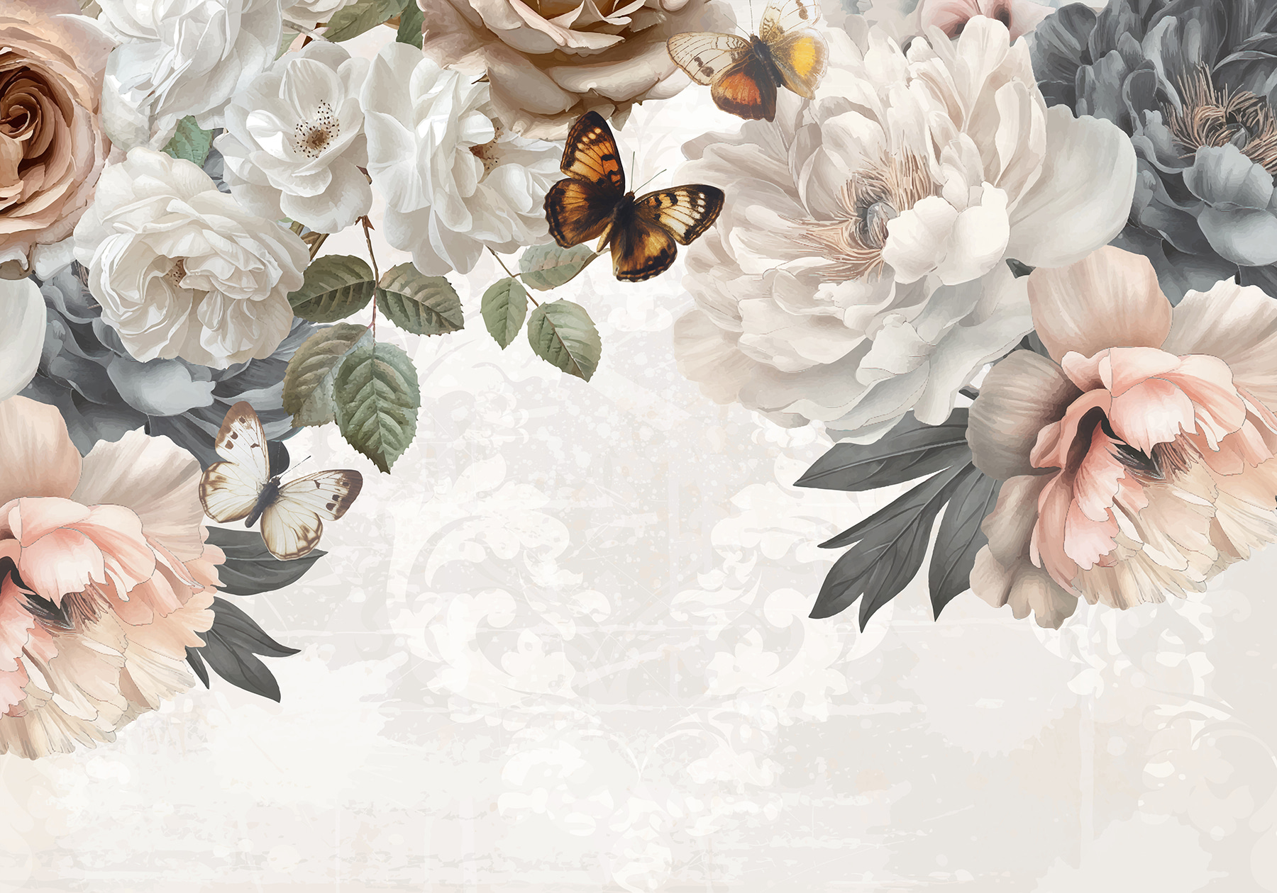 Group of flowers with butterflies Group of flowers with butterflies