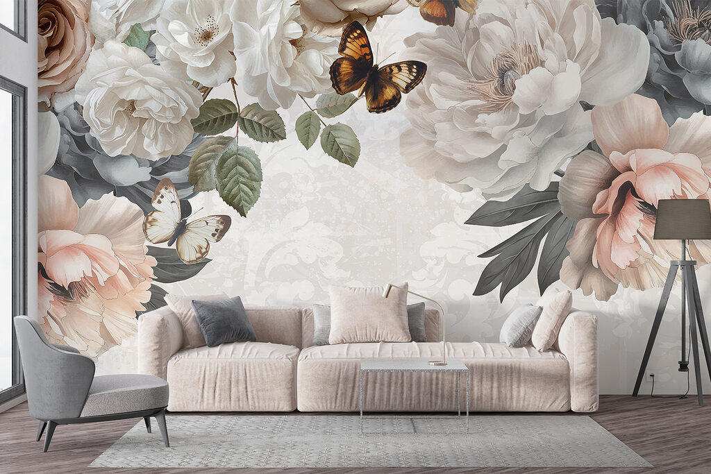 Group of flowers with butterflies Group of flowers with butterflies