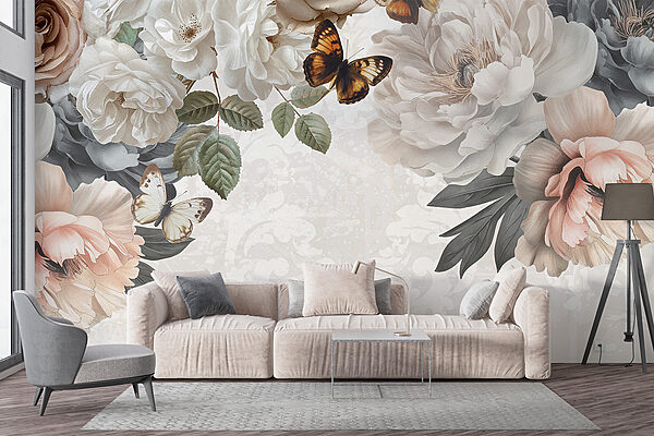 Groupe de fleurs avec papillons Groupe de fleurs avec papillons