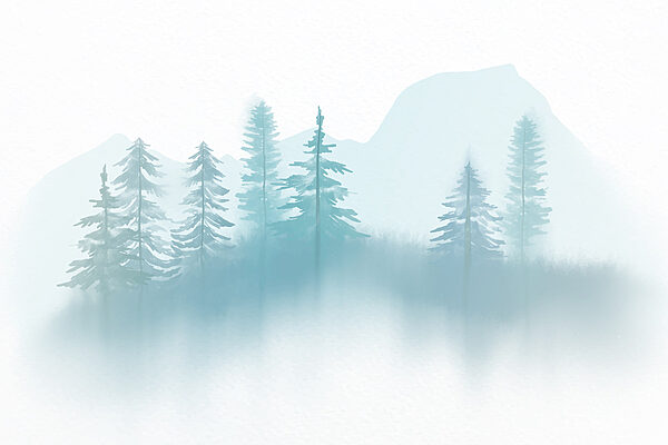 Paysage brumeux avec arbres et montagnes Paysage brumeux avec arbres et montagnes