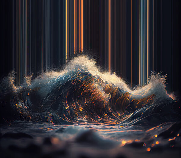 Vague d'où sortent des lumières orange et blanche Vague d'où sortent des lumières orange et blanche